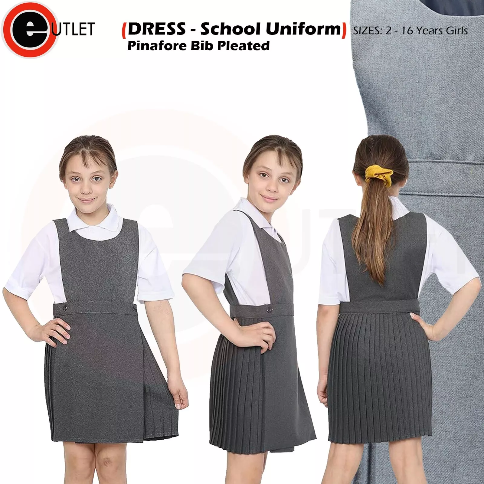 GIRLS PINAFORE BIB DRESS PLEATED AGES 2-18 SCHOOL UNIFORM BLACK GREY NAVY