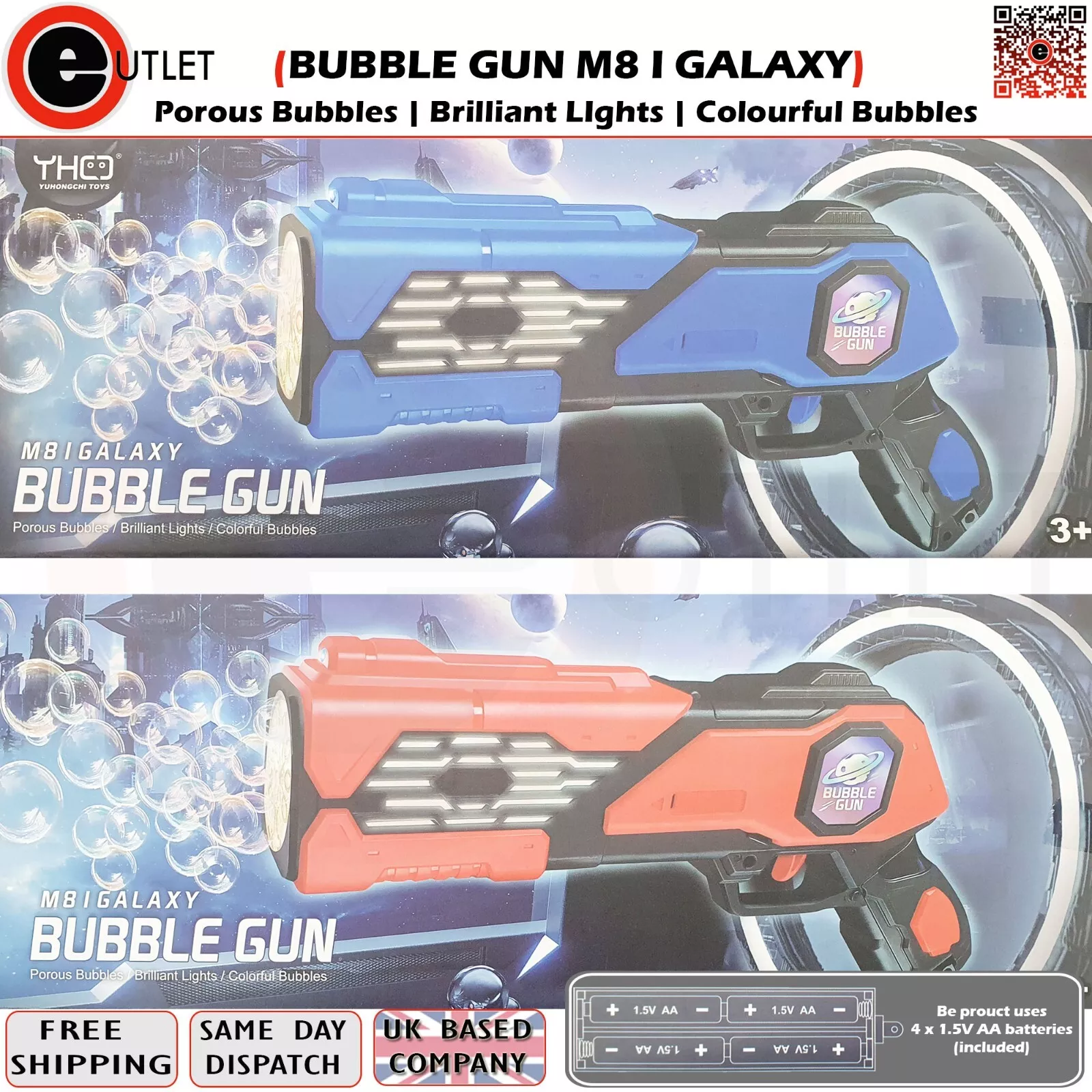 Bubble gun M8 galaxy battery operated porous bubbles