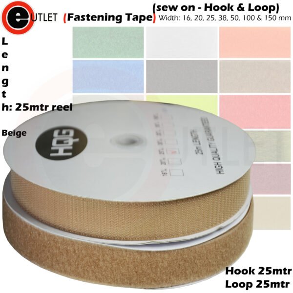 Fastening Tape 25 Mtr Hook & Loop Beige