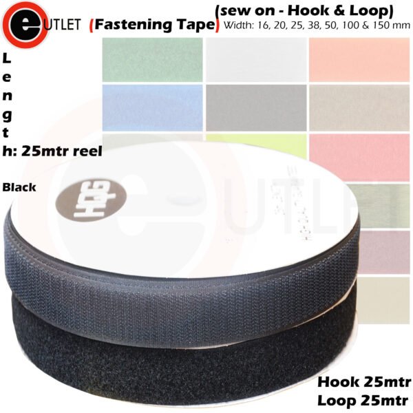 Fastening Tape 25 Mtr Hook & Loop Black