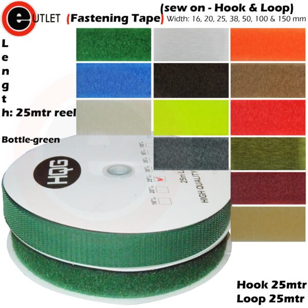 Fastening Tape 25 Mtr Hook & Loop Bottle-green