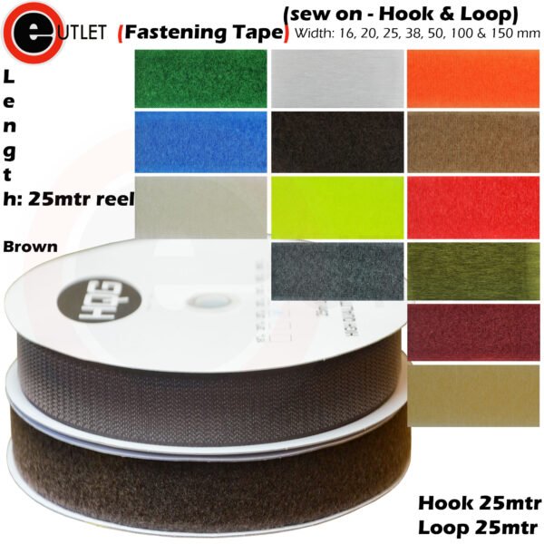 Fastening Tape 25 Mtr Hook & Loop Brown