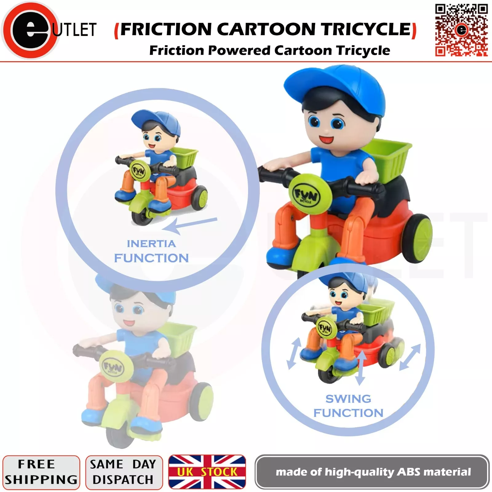 Friction cartoon tricycle toy cartoon mini tricycle boys scooter toy