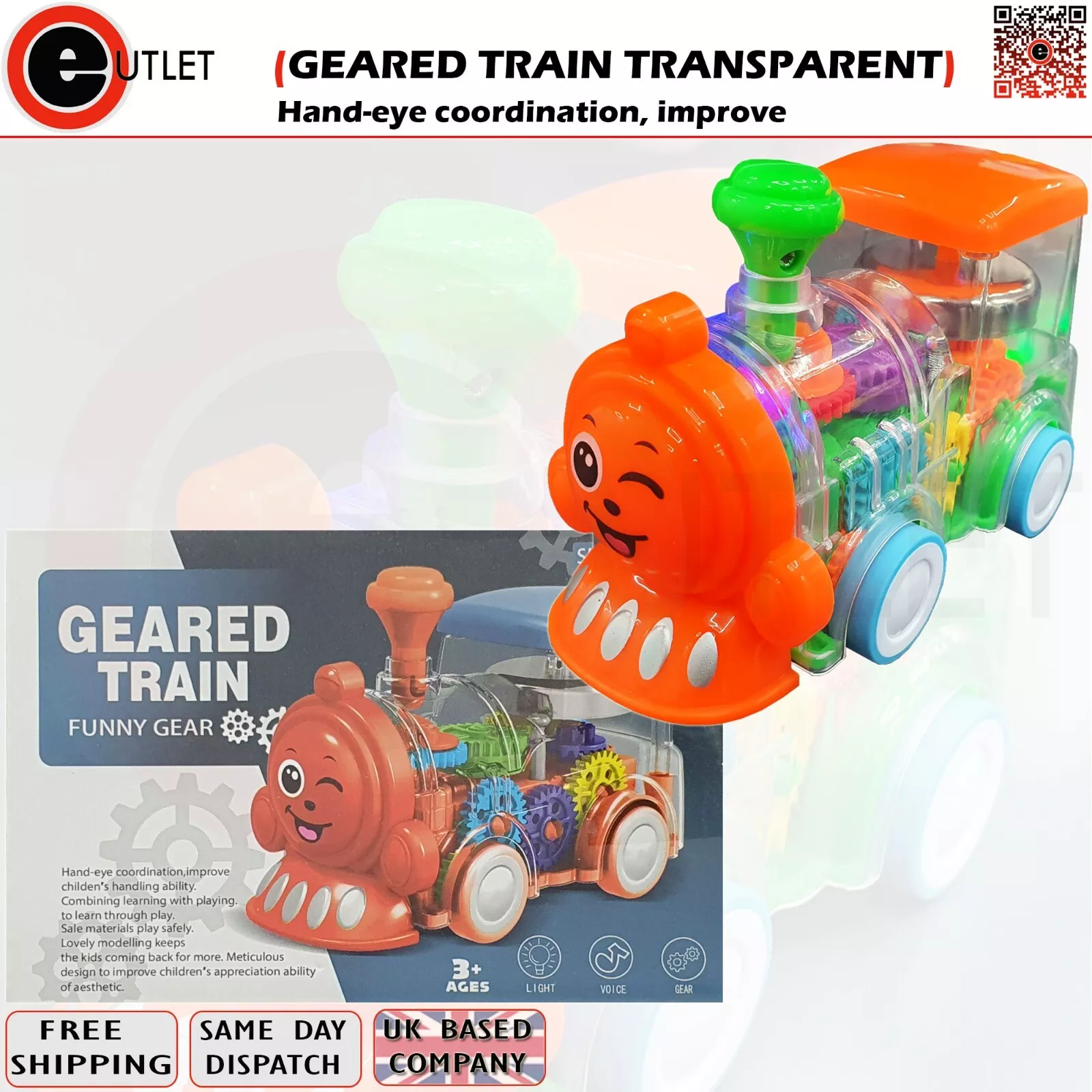 Gear train toy light up electric train Toy Educational toy cartoon train