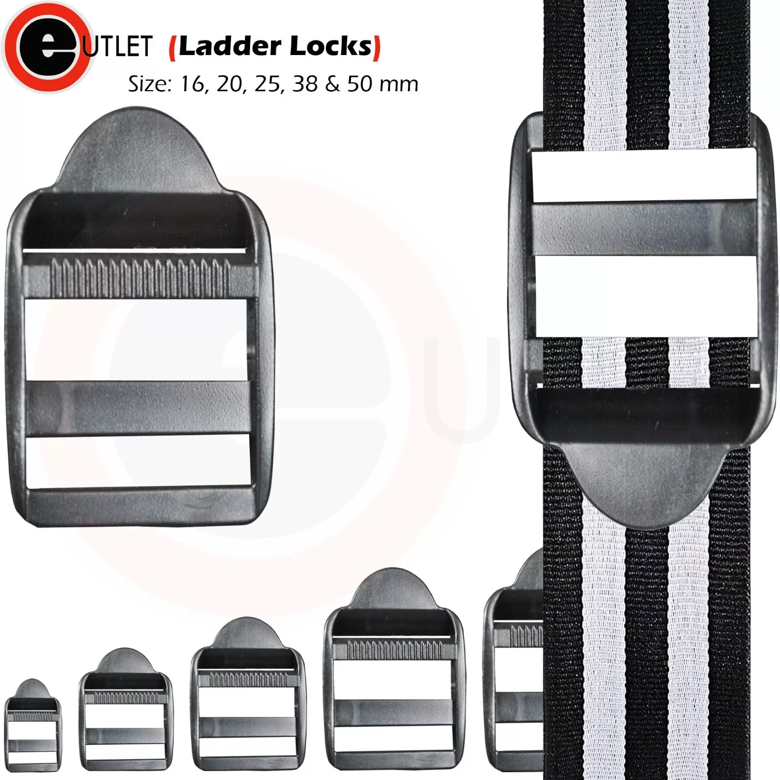 Plastic Ladder Locks Buckles 16, 20, 25, 38 & 50 mm Strap Webbing