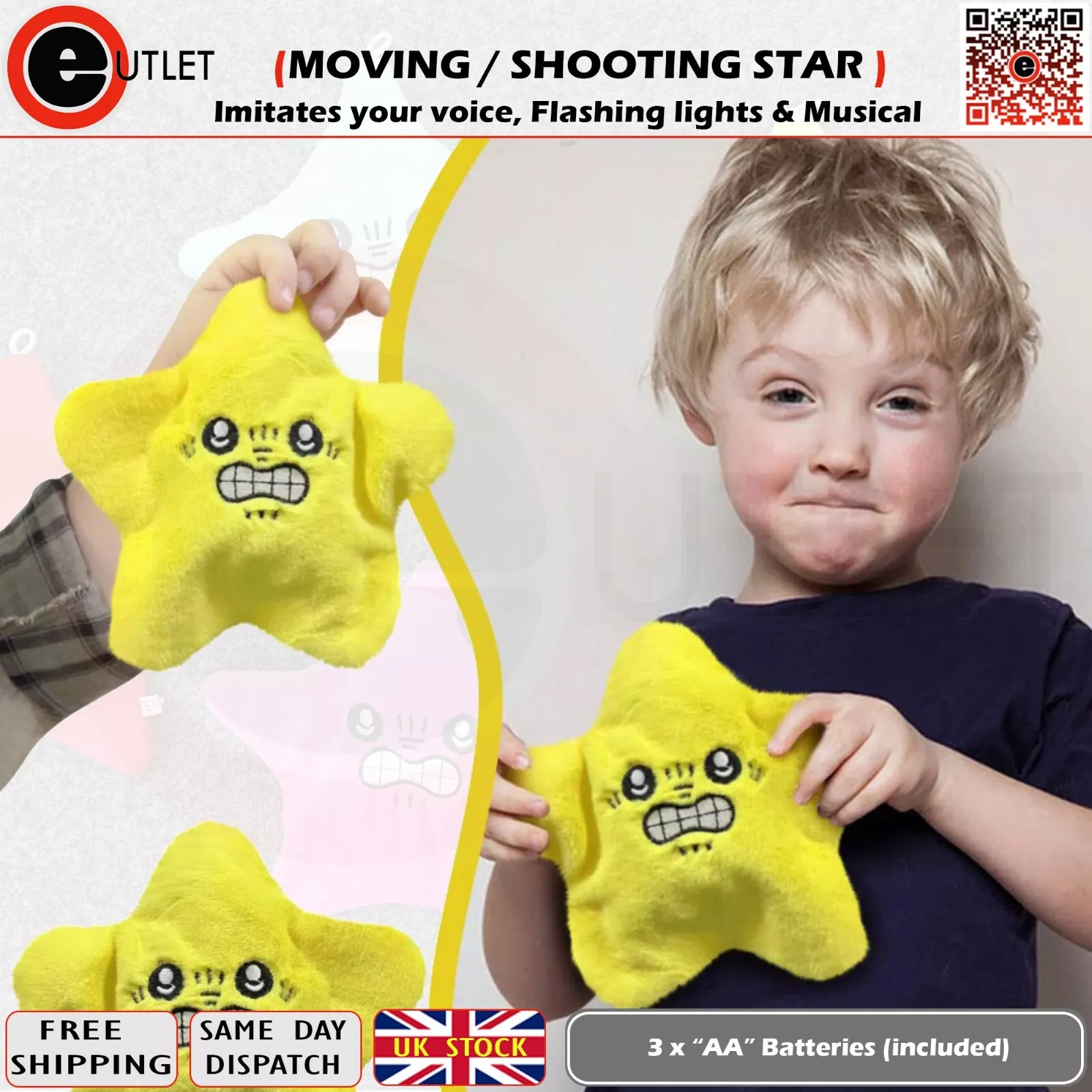 Moving star plush shooting star imitates your voice musical flashing lights